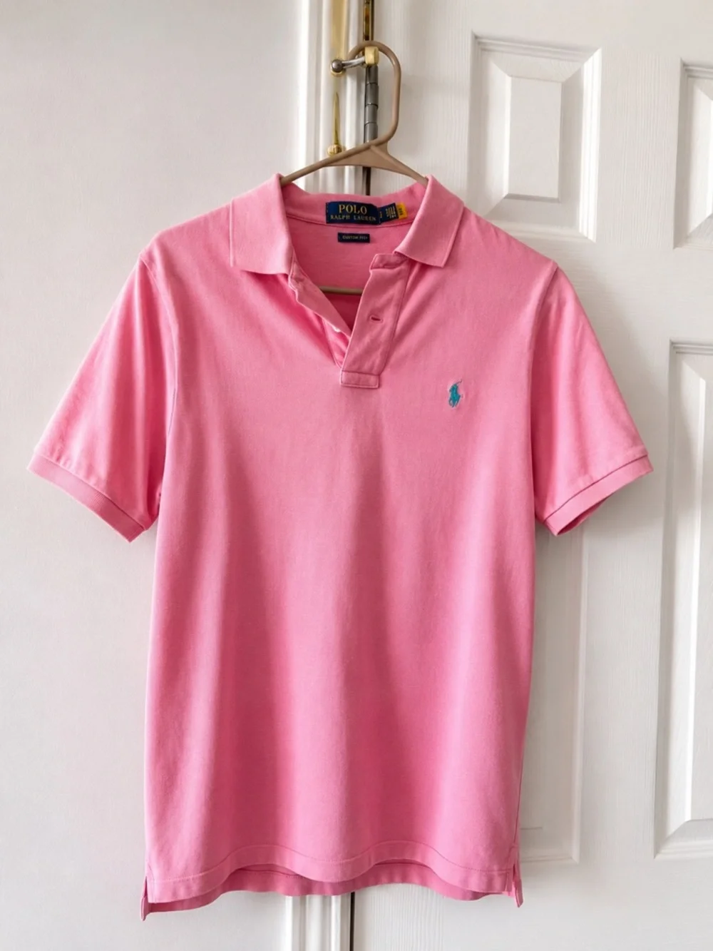 Ralph Lauren Pink Polo with Turquoise Blue Pony Embroidery Sz Small